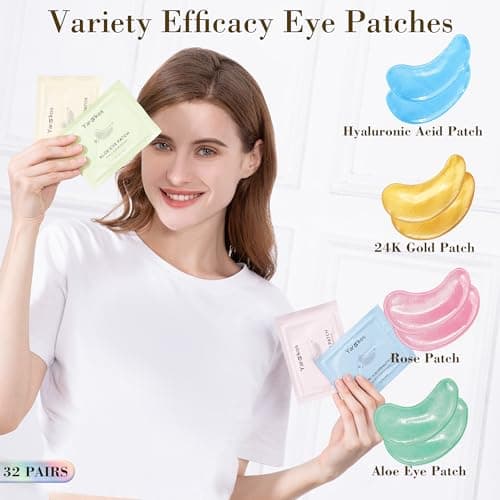 32 Pairs 4 Color Under Eye Patches, Collagen Undereye Pads, Hydrating Eye Masks for Anti Wrinkles Puffy Eyes Dark Circles, Puffiness Eye Bags Gel Pads, Travel Skincare Set, 24K Gold+Blue+Pink+Green — view 2