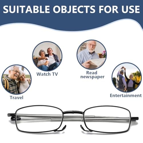 Foldable Reading Glasses, Portable Compact Foldable Pocket Glasses with Slim Black Flip Case, Blue Light Blocking Reading Magnifying Glasses for Seniors, Men and Women (Black, 2, x, transparent) — view 5