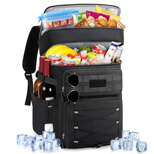 RAINSMORE Cooler Backpack 30L Insulated Cool Bag Rucksack Leakproof Large Capacity Dual Zone Thermal Picnic Backpack Waterproof for Outdoor BBQ Black