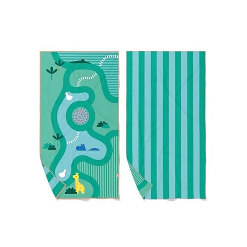 Quut Beach / Pool Towel for Kids with Game - Ultra Fast Drying Microfibre, Sand-Free - Compact, Lightweight (Safari, L - 180 x 100 cm)