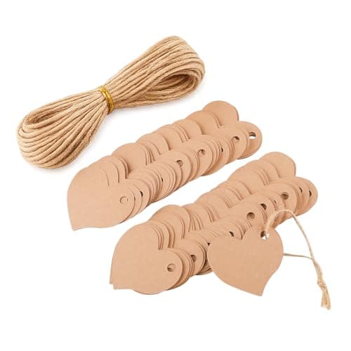 100 pcs Gift Tags Love Tags Kraft Paper Hanging Ornament Gift Tags Parcel Tags Luggage Label String Pendant Decal, Brown