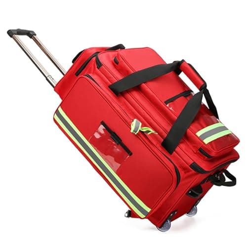 Rolling Medical Bag with Wheels, Portable First Aid Kit Storage Bag (Empty), Large Capacity Bag with Compartments, Safety Reflective Strip Design, for Home Health Nurses, Doctors Camping Travel