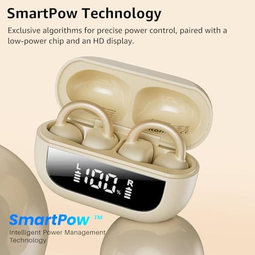TOZO OpenEarRing Open Ear Headphones, Clip On Earphones, Lightweight Comfort Wireless Open Ear Earbuds with Smart Digital Display, 40H, IPX5 Waterproof, Bluetooth 5.4 for Running Gym Outdoor Sports — view 5