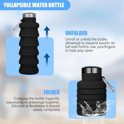 Collapsible Water Bottle, 500mlSilicone Water Bottle with Carabiner(Black) — view 4