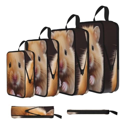 Maroon Hamster Compression Packing Cubes 4 Set, Travel Organiser Bags with Double Zippers for Suitcase Luggage Backpack