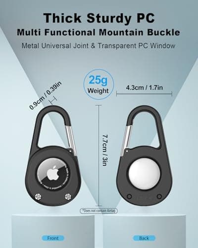 SCALLOP for AirTag Holder with Carabiner,Thick Hard PC AirTag Keyring,IPX8 Waterproof,Secure Lock,Transparent Window,Metal Spring Buckle,Universal Wheel Key Ring for Apple AirTag (Black 1 Pack) — view 2