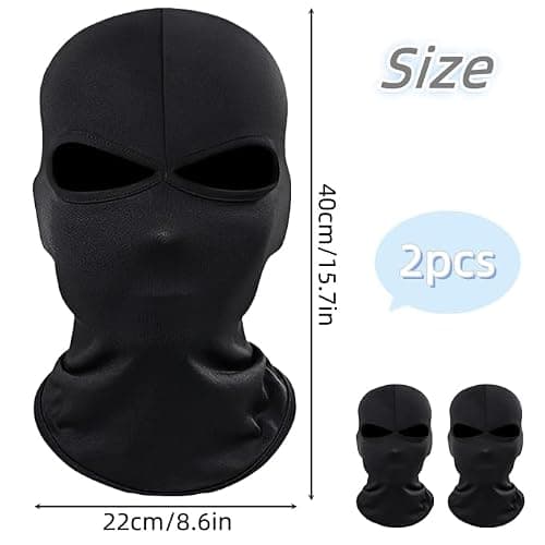 Yiqicomle Balaclava Face Cover, 2 Hole Full Face Black Ski Mask for Men Women - Soft Breathable Windproof UV Protection for Motorcycle Skiing Cycling Outdoor Activities, 2pcs — view 2