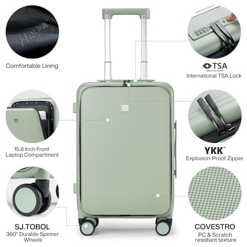 Hanke Expandable Luggage Top Opening Travel Luggage Rolling Suitcase with Cup Holder Hard Shell Suitcases with Wheels, Bamboo Green, 24 Inch EXT — view 4