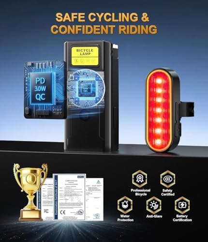 2026 Super Bike Lights for Night Riding with Horn，3000LM USB Rechargeable LED Bicycle Light with LCD Display, NO Guess Power, IP67 Waterproof Bike Headlight Front and Rear ﻿(Wireless Transmission) — view 6