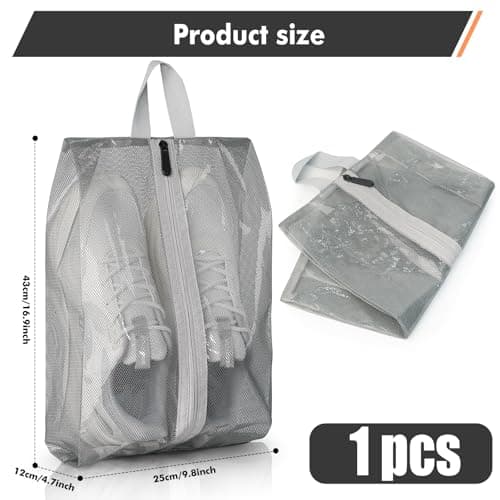 jwtyu 1 Piece Shoe Bags for Travel Grey Shoe Bag Waterproof TPU Mesh Shoe Travel Bag with Zipper for Travelling or Home Storage — view 2