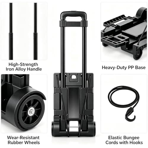 Heavy Duty Folding Trolley on Wheels 35kg Load Capacity, Wheelbarrow Festival Trolley Foldable Sack Barrow Wheel Barrow Sack Truck for Luggage, Groceries, Office, Warehouse (2 Wheels - Black - Steel) — view 4