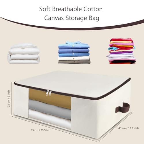 Omygarden Large Durable Canvas Storage Bags with Zipper, Beige, 2-pack — view 2