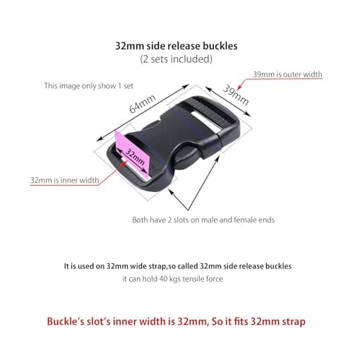 Baikeen Quick Side Release Buckles 32mm Heavy Duty Plastic Side Release Buckle Clips Backpack Belt Replacement Buckle(32mm,2 Sets) — view 6
