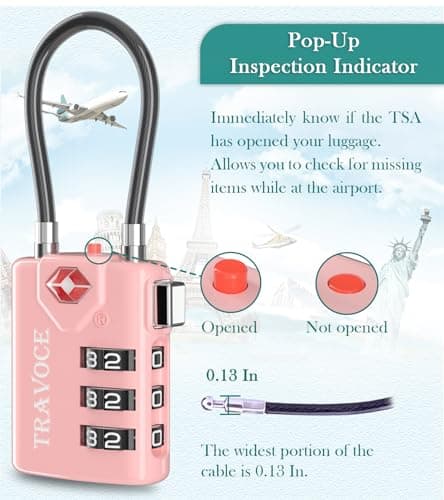 Search Alert TSA Approved Travel Combination Luggage Cable Locks for Suitcase, Gym Locker,Toolbox,Backpack 1,2,4,6 &10 pk (Pink 2 Pack) — view 4