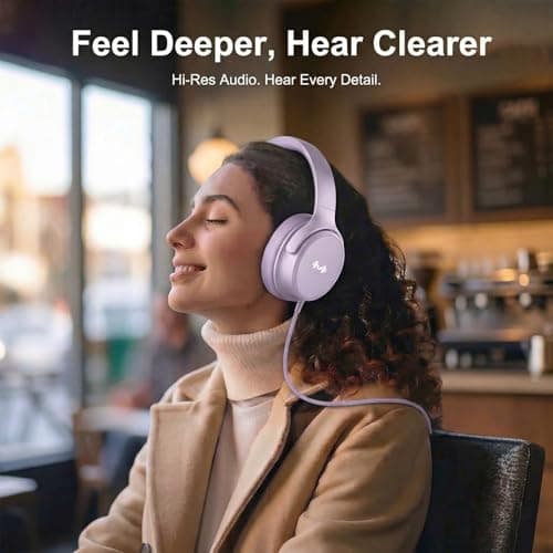 Zollexa Wired Over-Ear Headphones, Mic, 3.5mm Plug, USB-C Adapter, Purple — view 5