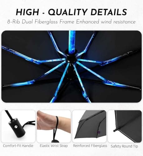 LILAC Windproof Automatic Umbrella, Strong 8 Ribs Compact Travel Brolly — view 5