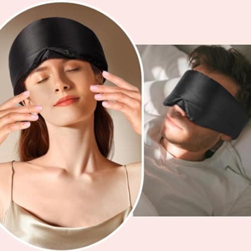 SSKHE Silk Sleep Mask for Women Men, Satin Blackout Eye Night Mask Headband with Kids for Home Sleep Travel Shift Work Nap Yoga Snooze Soundproof Cooling for Airplane Essentials (Black, One Size) — view 5