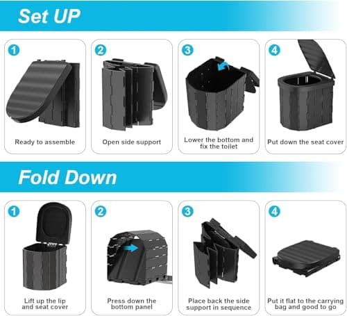 DUOJIN Camping Toilet, Portable Toilet for Adults & Kids, Folding Waterproof Porta Potty for Camping, Car, Bucket, Travel, Outdoor, Hiking, Trips, Boat, Beach, Tent (Black) — view 2