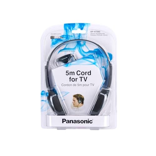 Panasonic RP-HT090E-H Lightweight Stereo Headphones, On-Ear Headphones, 5m Long Cord, Volume Control, XBS, 3.5mm Jack, Black — view 5