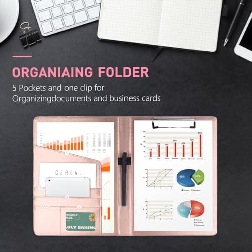 Leather Resume Storage Clipboard Folder Portfolio - GES Clipboard A4 Folder for Business School Office Conference (New Rose Gold) — view 4