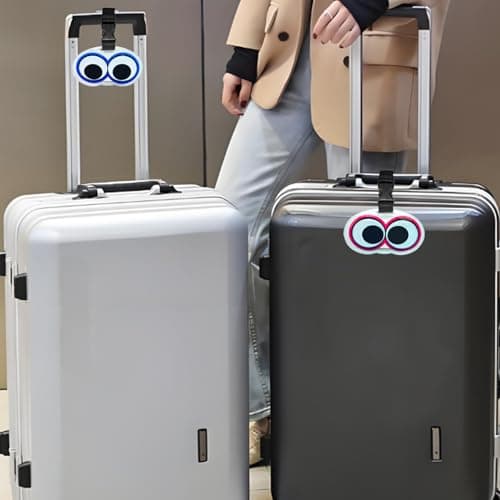 2PCS Luggage Tag for Suitcases, Funny Wiggle Eyes Suitcase Tags Silicone Secure Suitcase Labels for Travel, Baggage Name Labels Suitcases ID Tags Handbag Tag for Men Women Girls Boys, Pink/Blue — view 3