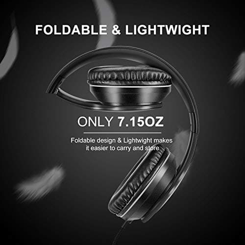 LORELEI X6 Over-Ear Headphones with Microphone, Lightweight Foldable and Portable Stereo Bass Headphones with 1.45 m Tangle-Free, Wired Headphones for Smartphone Tablet MP3/4 (Space Black) — view 3