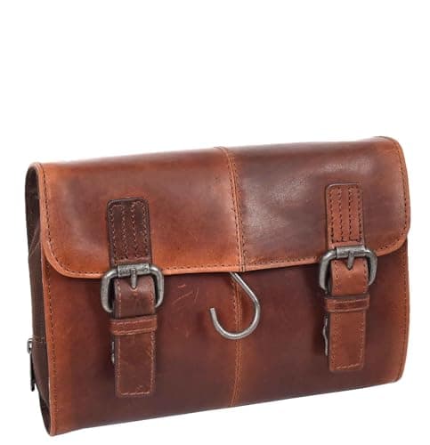 Real Leather Hanging Toiletry Wash Bag for Mens Travel Shaving Kit Pouch Cruise (Tan) — view 3