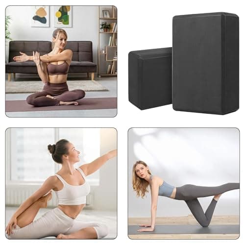 Yoga Blocks Set of 2, High Density Foam Pilates Blocks, Yoga Bricks, Gym Exercise Blockss, Anti-Slip Gymnastics Bricks for Fitness Pilates Practice Travel Home Gym(Black) — view 5