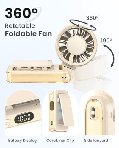 Joneytech Portable Handheld Fan, Rechargeable Personal Fan with 100-Level High Speed, 12-Hour Cooling & LED Display, Small Pocket Fan for Travel Commute Outdoor, Great Gifts for Women（Cream） — view 4