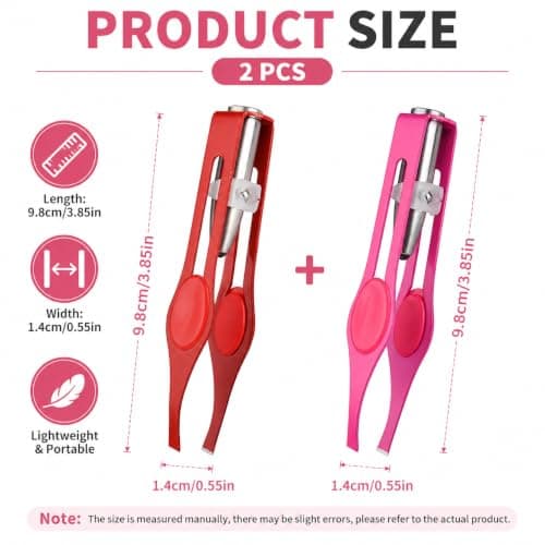 WUERKIYA 2-Pack LED Tweezers Set – Precision Stainless Steel Eyebrow Tweezers with Built-in Light – Enhanced Beauty Tool for Facial Hair Removal – Portable Grooming Kit in Red and Rose Gold — view 3