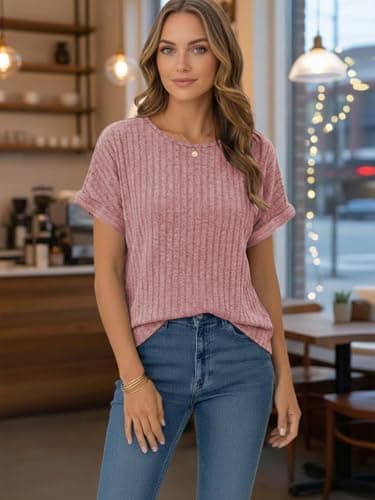 Cuptacc Womens Tops for UK Casual Tshirt Short Sleeve Summer Coral L — view 5