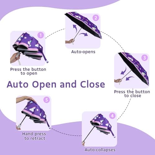 omedecal Automatic Folding Umbrella for Kids Girls & Boys, Rainbow — view 5