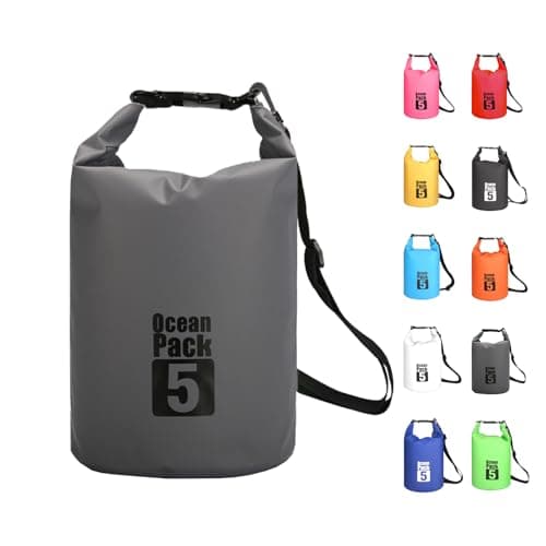 MORAINJAY 5L Grey Dry Bag,Waterproof Bag with Single Adjustable Shoulder Strap,Small Capacity Dry Sack 2L 5L 10L 15L 20L 30L for Outdoor Camping,Rafting,Swimming,Boating,Surfing