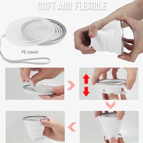 ddLUCK Silicone Foldable Cups, Travel Camping Mug with Plastic Sealing Lid — view 4