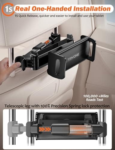 TRYONE Car Headrest Tablet Holder Mount Stretchable Backseat Tablets Stand for Kids, Car Seat Mounts Compatible with iPad Pro 12.9 Air Mini, iPhone, Galaxy Tab, Switch, All 4.7-12.9" Screen Devices — view 2
