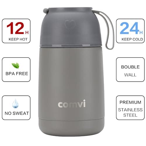 Maqash Insulated Food Flask 630 ml – Stainless Steel Thermal Soup Flask with Spoon, Leakproof Hot Food Jar for School, Work & Travel – Keeps Food Hot 12h / Cold 24h – BPA‑Free Wide Mouth - Grey — view 4