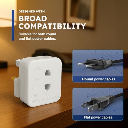 Desiretech Shaver Adaptor 1 Pack, 2 Pin to 3 Pin UK Plug Converter, 1A 250V, Compact Travel Adaptor for Electric Shavers & Toothbrushes, CE Certified, White — view 4