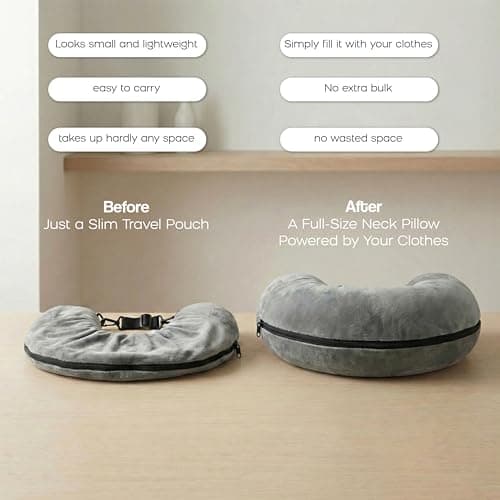 Campoverde Travel Neck Pillow Storage Bag, U-Shaped Pillowcase with Adjustable Shoulder Strap, Portable Organizer for Flight, Train and Car Travel(Grey) — view 2