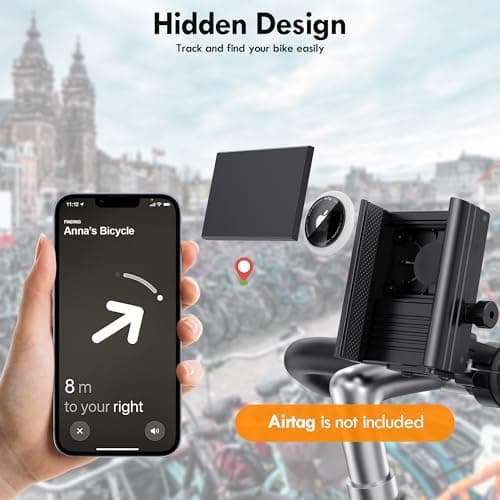 Idoove for Airtag Holder for Bike Phone Mount, Bicycle Phone Mount Compatible with Airtags, Anti-Theft Air Tag GPS Tracker Motorcycle Handlebar Cell Phone Clamp, Scooter Phone Clip (Full Metal, Black) — view 2