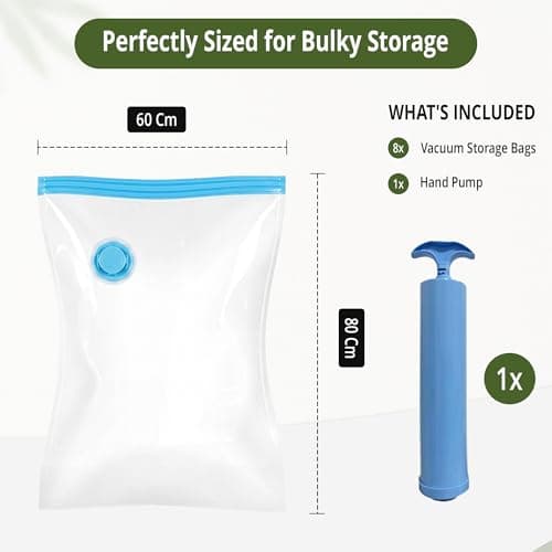 MGL Vacuum Storage Bags for Clothes & Bedding (8 Pack) - Space Saver Compression Bags with Blue Hand Pump | Reusable, Airtight Seal for Duvets, Blankets, Seasonal Items (8 Pack Large - 80 x 60 cm) — view 3