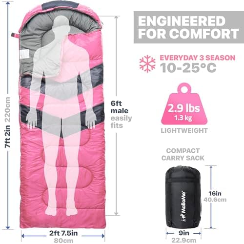 MalloMe Sleeping Bags for Adults & Kids Sleeping Bag 3-4 Season - Ultralight Backpacking Sleeping Bag Cold Weather & Warm, Lightweight Compact, Single Adult Girls Boys Winter Sleep Camping Accessories — view 2
