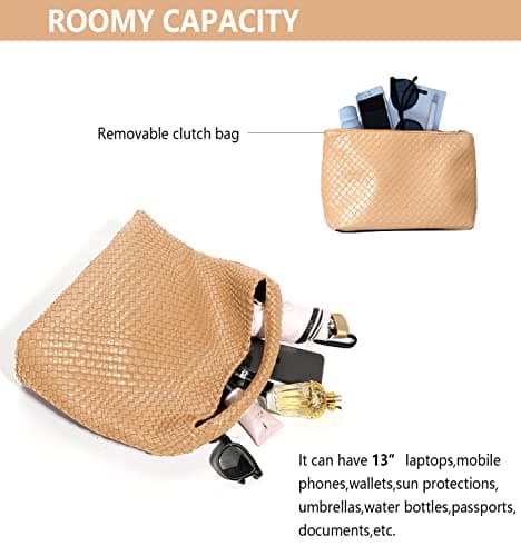 Dyalsa Women Woven Tote, Vegan Leather Handbag, Large Summer Beach Bag and Purse, Handmade Hobo Clutch Set (AL-007Ap) — view 4
