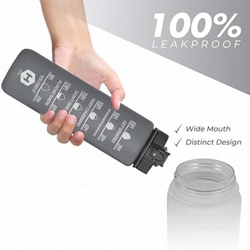 HOMEEX 1 Litre Motivational Fitness Sport Water Bottles with Straw & Time Maker, BPA-free Plastic Drink Bottle 1l Design for Girls, Boy Running,cycling (Spout 1000ml Black) — view 4