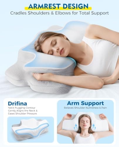 Drifina Orthopaedic Neck Support Pillow for Side Sleepers, Cervical Memory Foam Pillow for Neck & Shoulder Pain Relief, Dual-Height Ergonomic Bed Pillow, Cooling Washable Cover, 100-Night Trial，White — view 3