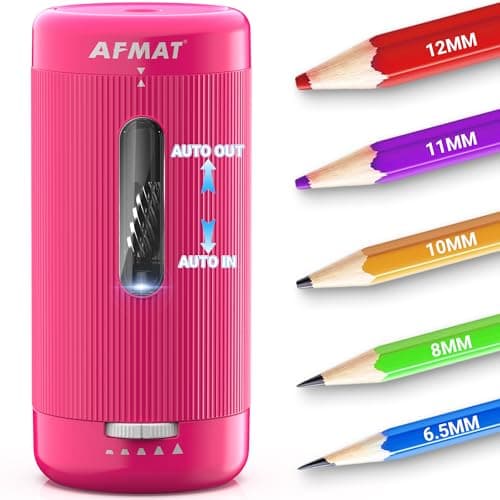 AFMAT Fully Automatic Electric Pencil Sharpener, Auto in & Out, Rechargeable Hands-Free Pencil Sharpener for Jumbo & Colored Pencils (6.5-12mm), Portable for Home/Classroom/Office, Rose, PSC3