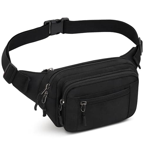 Bumbag Waist Bag Women Ladies Men Waterproof Running Fanny Pack Adjustable Bum Bag with Multi Pockets for Travel Hiking Dog Walking Cycling Camping (Black)