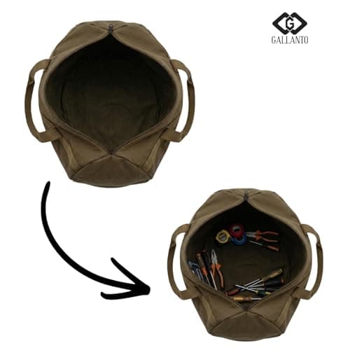 Premium Heavy Duty Canvas Tool Bag-Small Cylindrical Duffle Design for Essential Hand Tools-Durable Construction with Reinforcement-Wide Mouth for Easy Access (Light Brown) — view 5