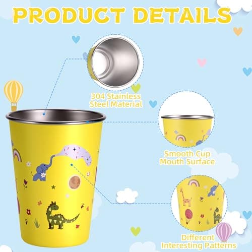 Hejo Set of 4 Stainless Steel Cups for Kids, 350ml Reusable Drinking Cups — view 3