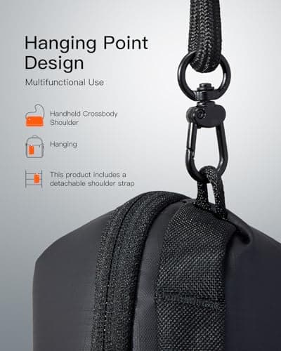 Inateck Portable Cable Organiser Bag with Shoulder Strap, Splash-Resistant Travel Accessory Electronics Bag for Essentials, for Charger, Power Banks, Hubs, M, Black — view 6