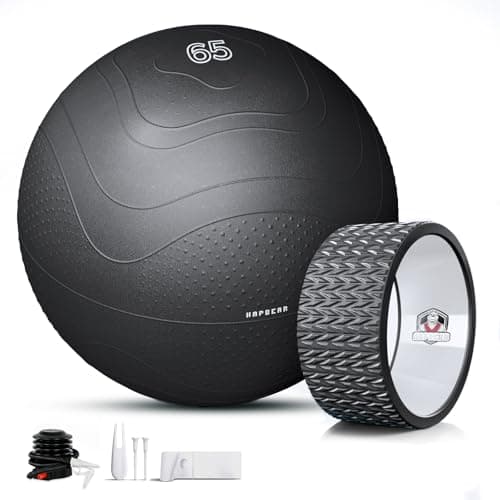 HAPBEAR Exercise Ball 65cm and Yoga Wheel Set, Yoga Ball for Core Training